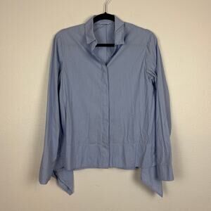 Akris Punto Shark Bite Hem Swiss Dot Button Down Front Cotton Blouse 6